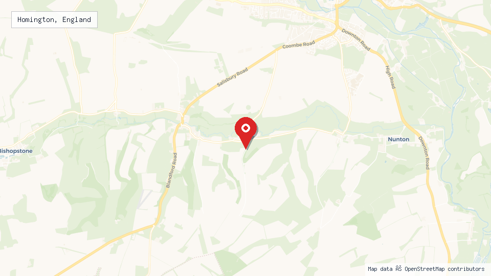 Street map of Homington, England with location pin