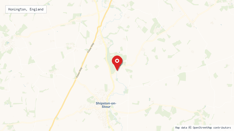 Street map of Honington, England with location pin