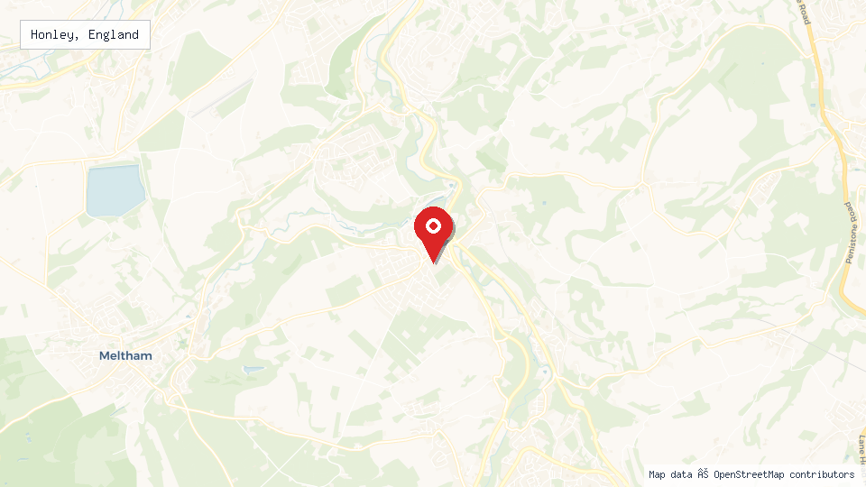 Street map of Honley, England with location pin