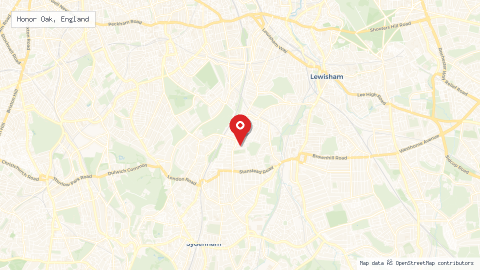 Street map of Honor Oak, England with location pin