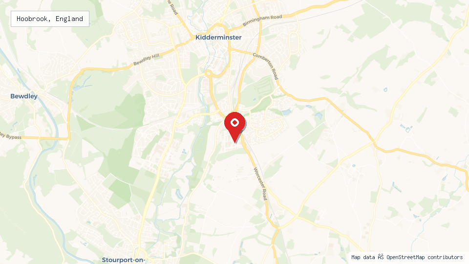 Street map of Hoobrook, England with location pin