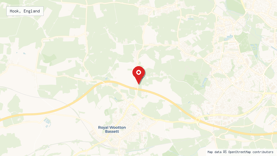 Street map of Hook, England with location pin