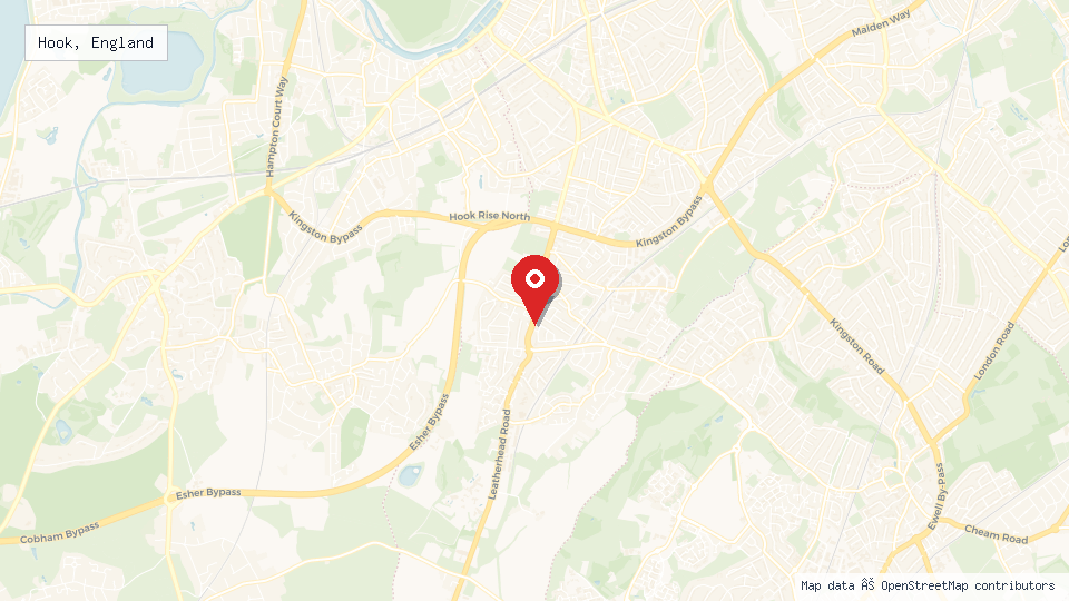 Street map of Hook, England with location pin