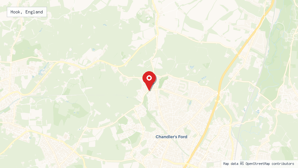 Street map of Hook, England with location pin