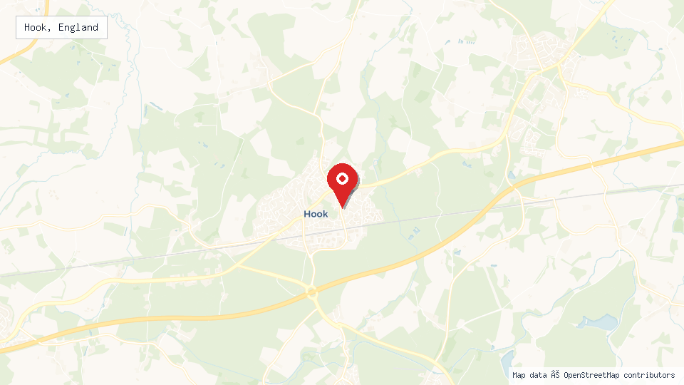 Street map of Hook, England with location pin