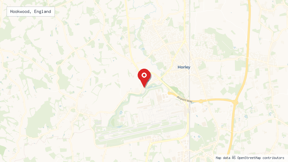 Street map of Hookwood, England with location pin