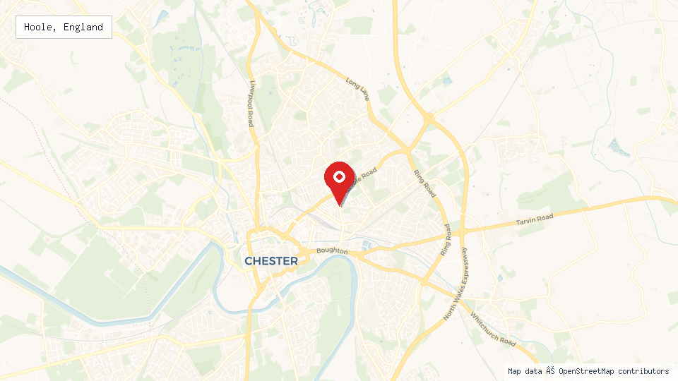 Street map of Hoole, England with location pin