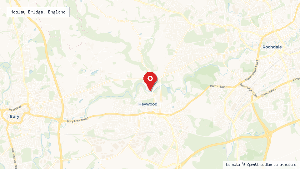 Street map of Hooley Bridge, England with location pin
