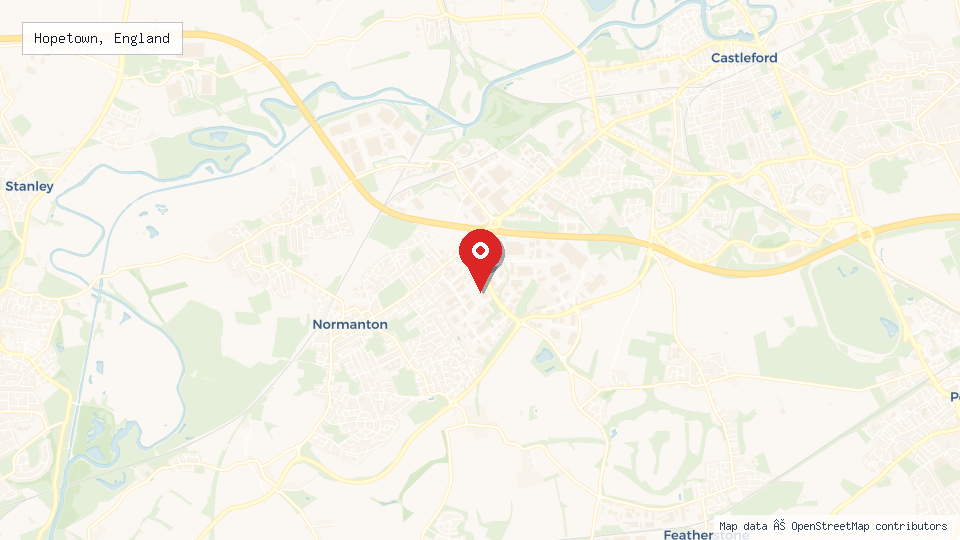 Street map of Hopetown, England with location pin