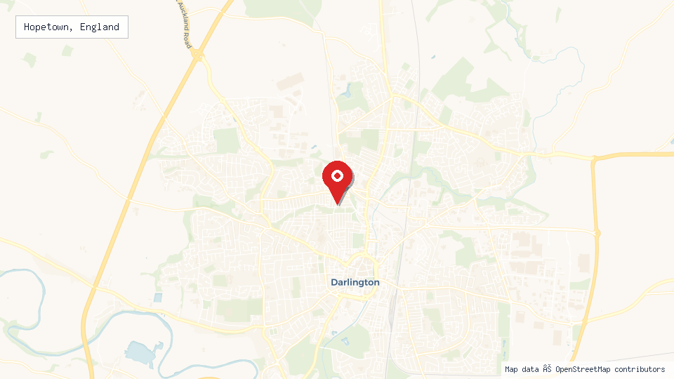 Street map of Hopetown, England with location pin