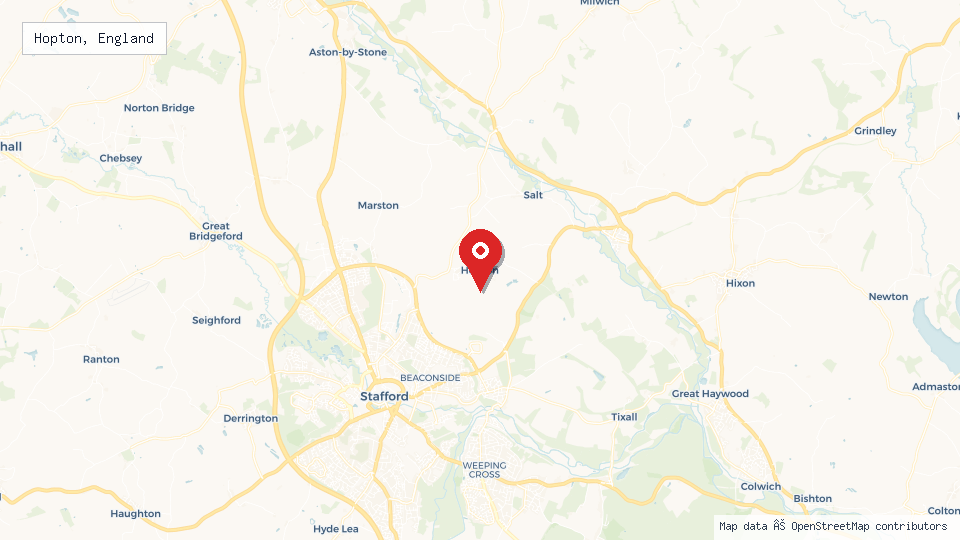 Street map of Hopton, England with location pin