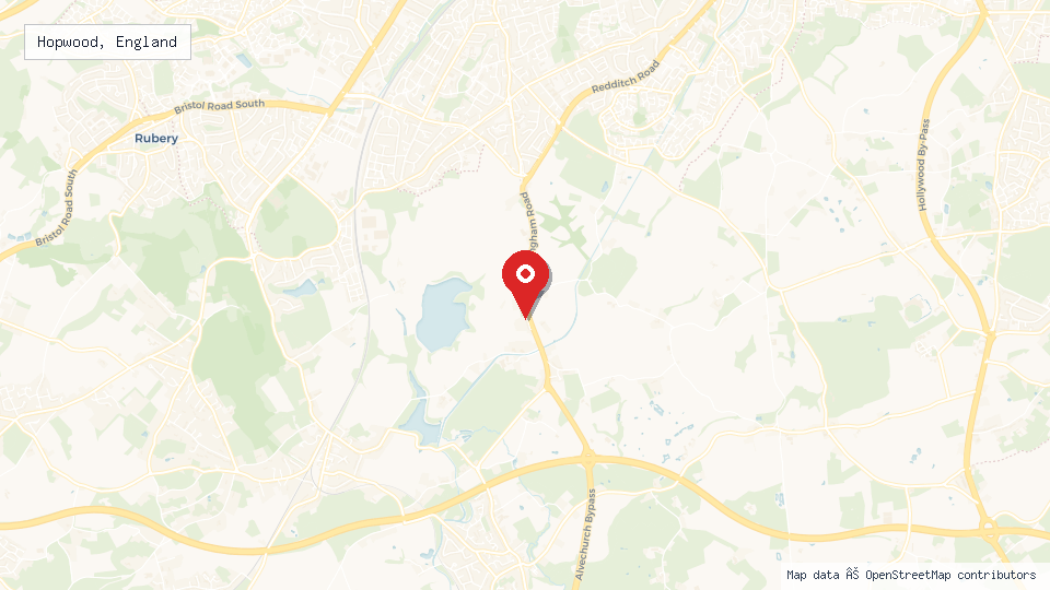 Street map of Hopwood, England with location pin