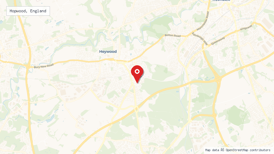 Street map of Hopwood, England with location pin