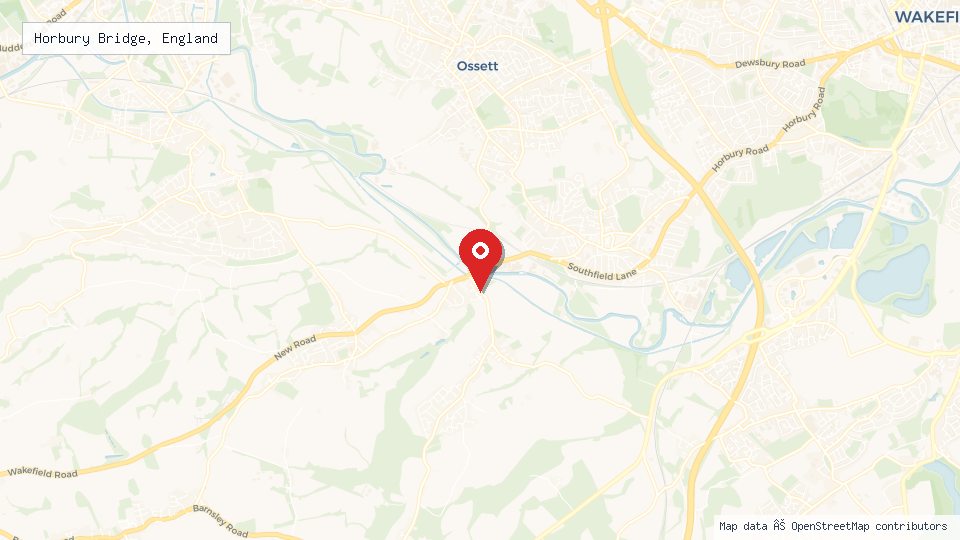 Street map of Horbury Bridge, England with location pin