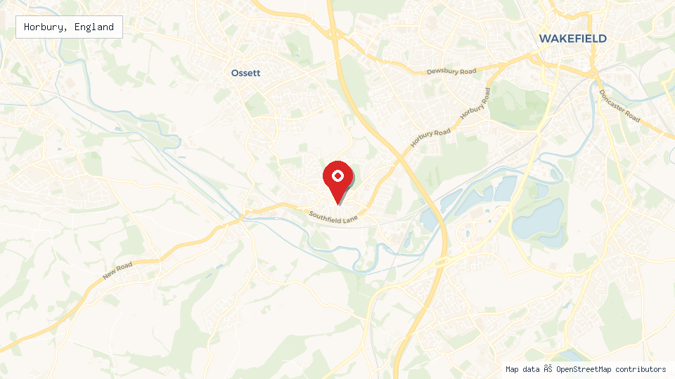 Street map of Horbury, England with location pin
