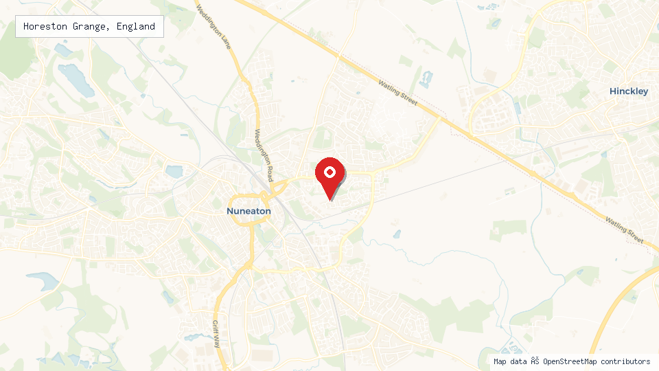 Street map of Horeston Grange, England with location pin