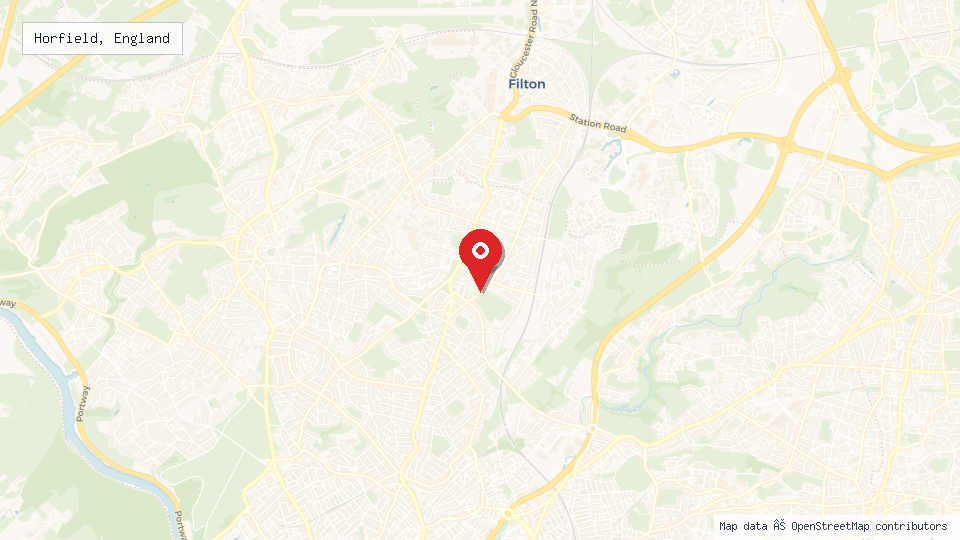 Street map of Horfield, England with location pin