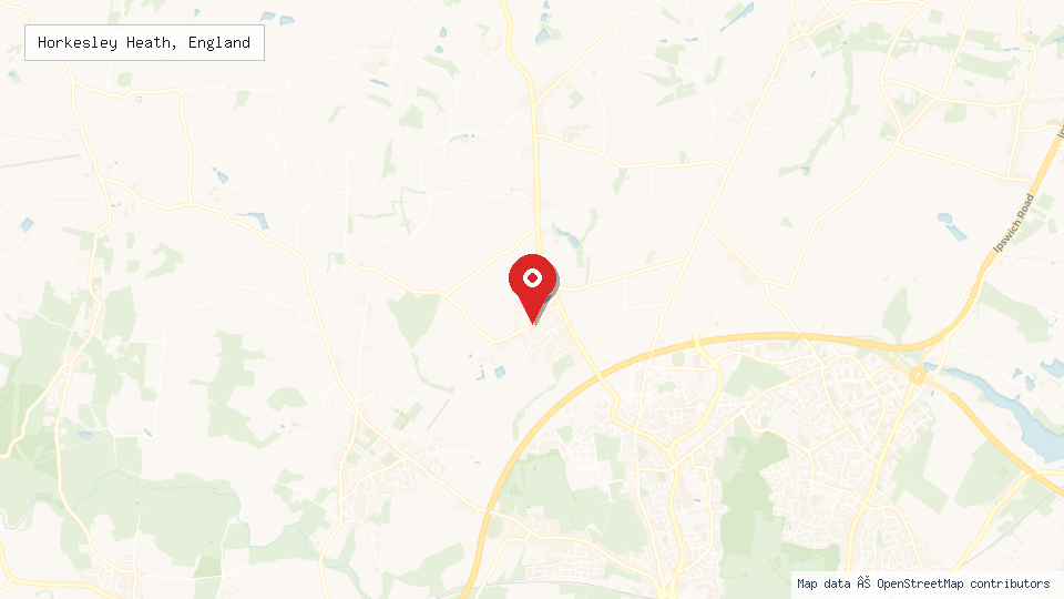 Street map of Horkesley Heath, England with location pin