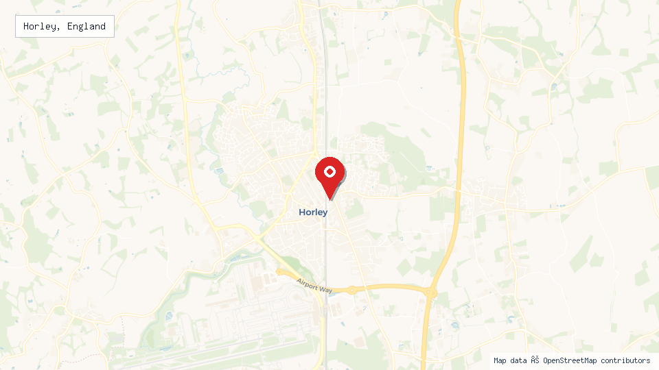 Street map of Horley, England with location pin
