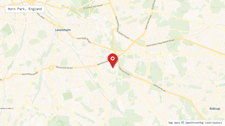 Street map of Horn Park, England with location pin