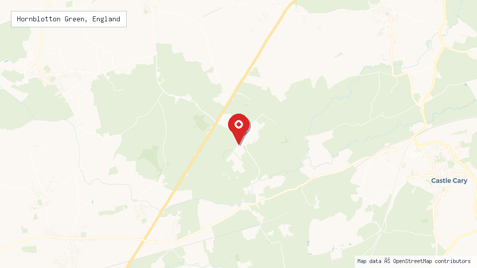 Street map of Hornblotton Green, England with location pin