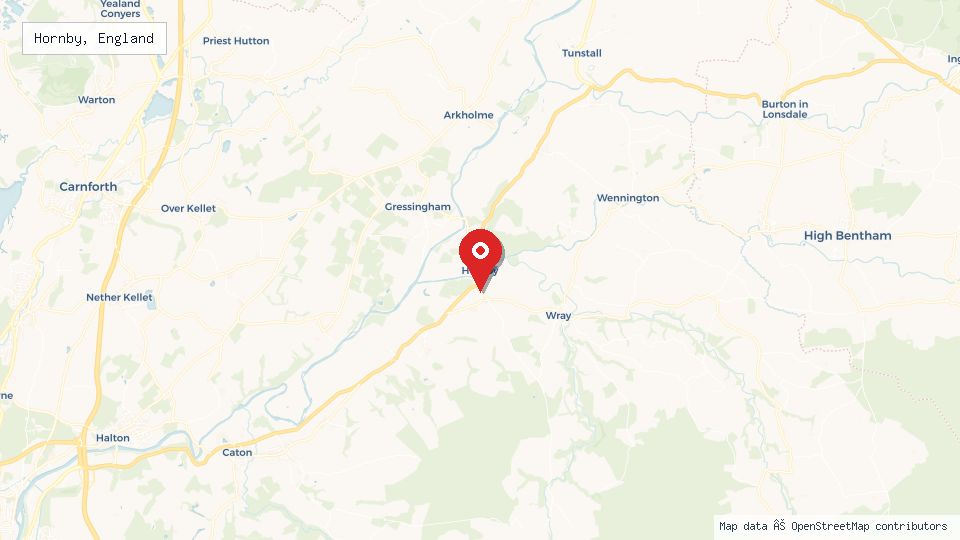 Street map of Hornby, England with location pin