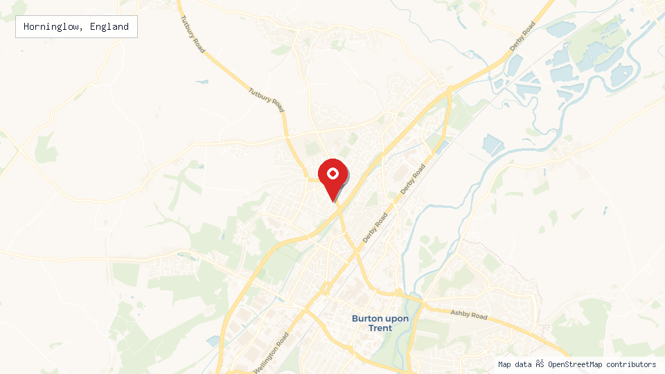 Street map of Horninglow, England with location pin