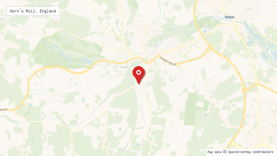 Street map of Horn's Mill, England with location pin