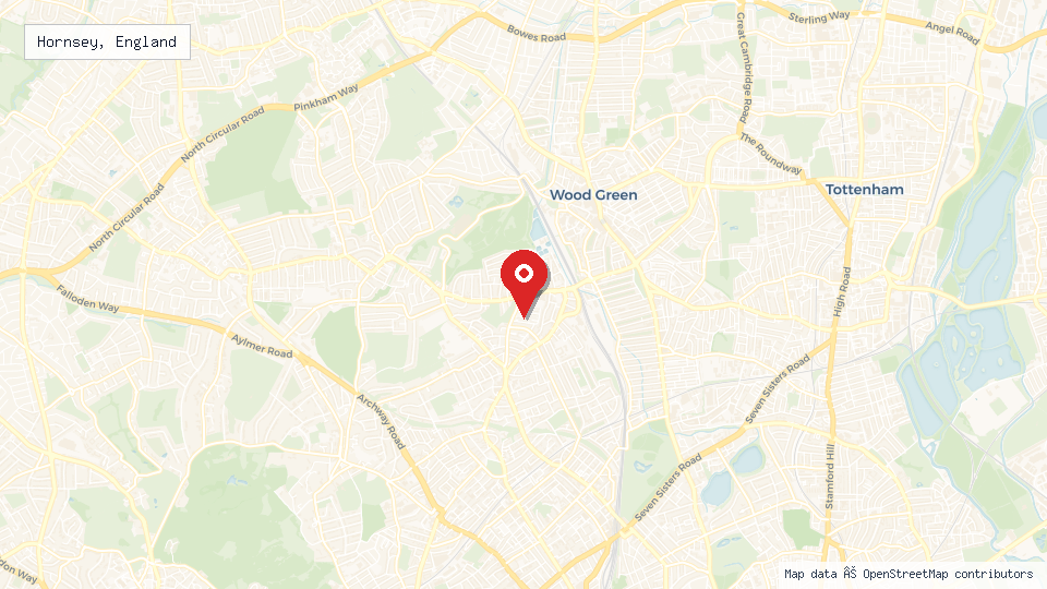 Street map of Hornsey, England with location pin