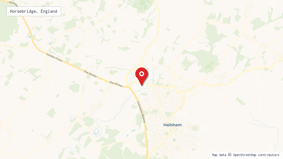 Street map of Horsebridge, England with location pin