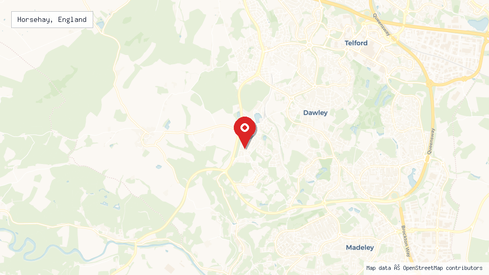 Street map of Horsehay, England with location pin