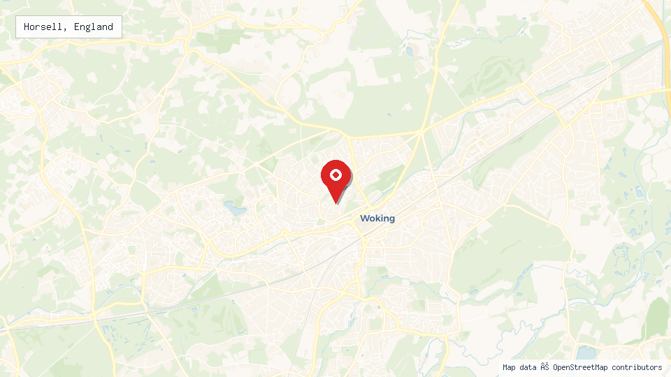 Street map of Horsell, England with location pin