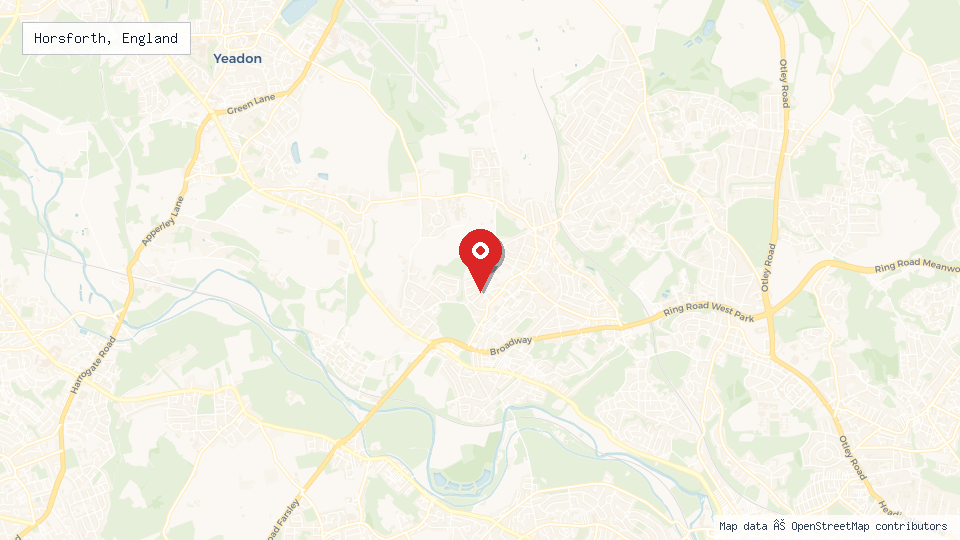Street map of Horsforth, England with location pin