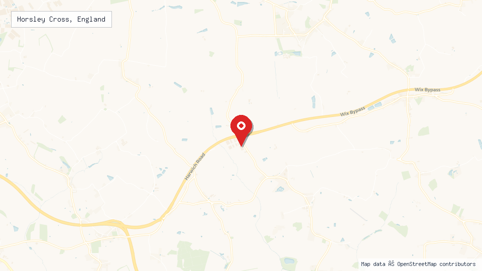 Street map of Horsley Cross, England with location pin