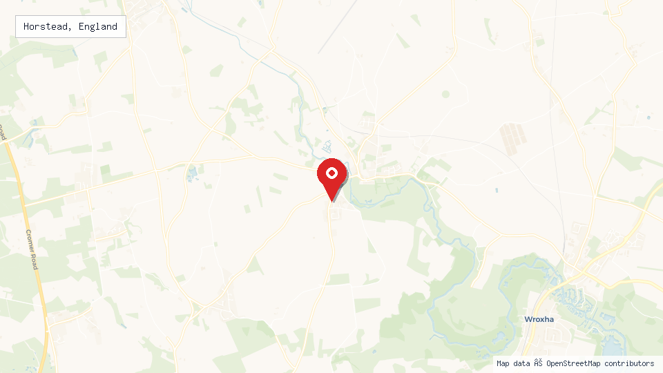 Street map of Horstead, England with location pin