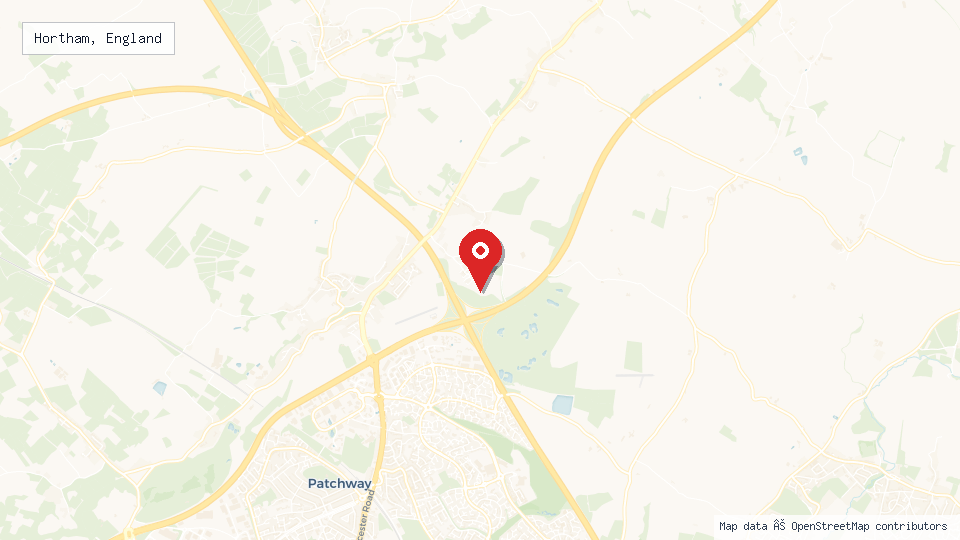Street map of Hortham, England with location pin