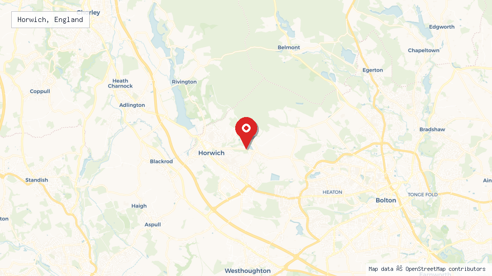 Street map of Horwich, England with location pin