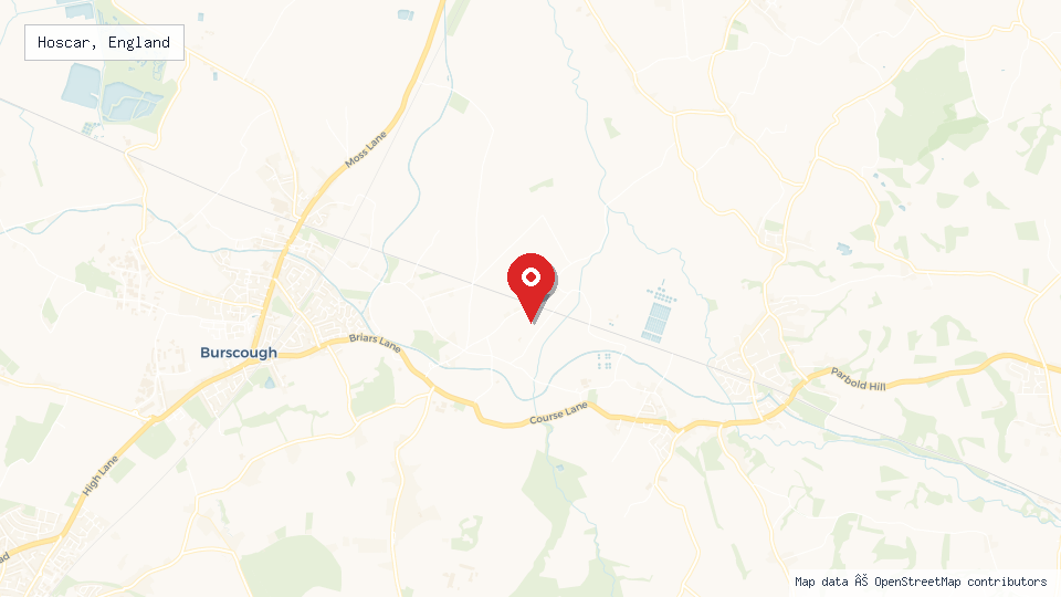 Street map of Hoscar, England with location pin