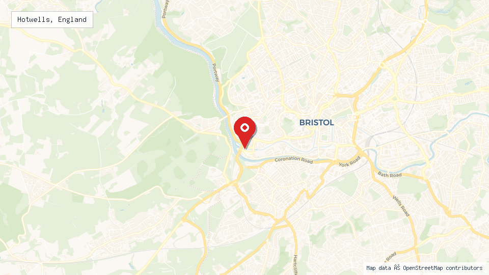 Street map of Hotwells, England with location pin