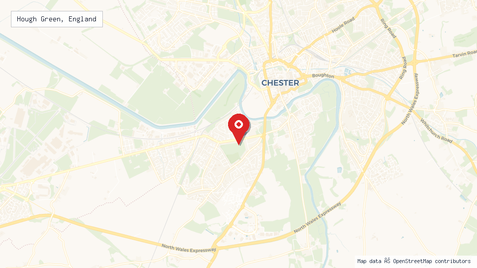 Street map of Hough Green, England with location pin
