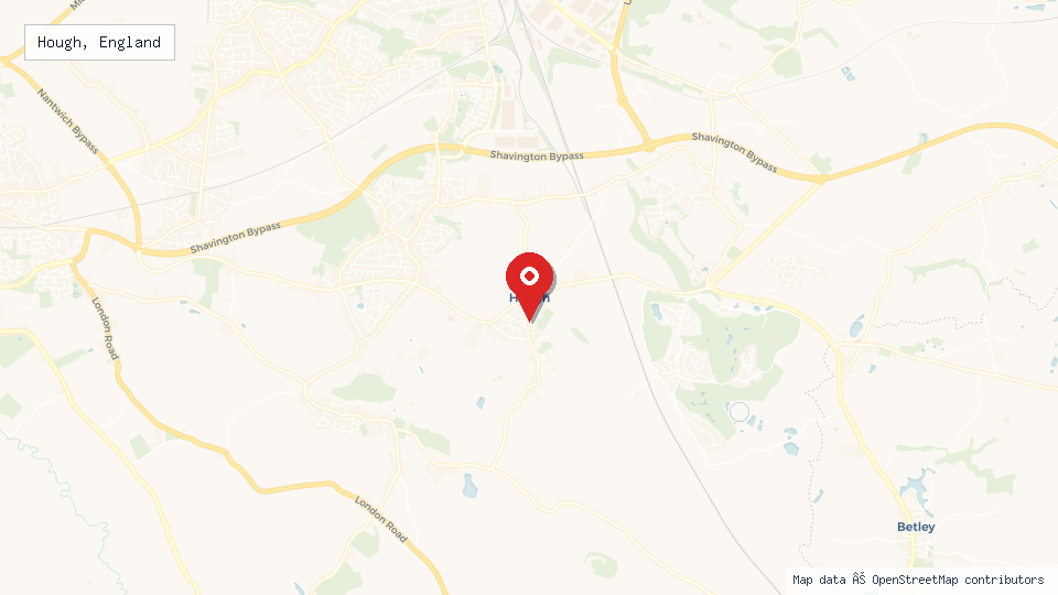 Street map of Hough, England with location pin