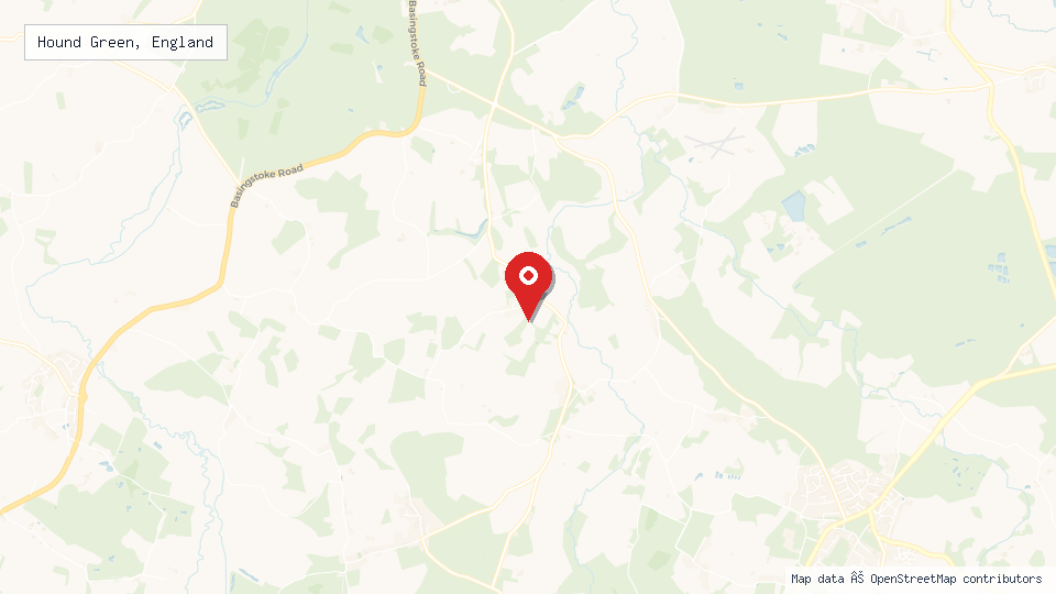 Street map of Hound Green, England with location pin