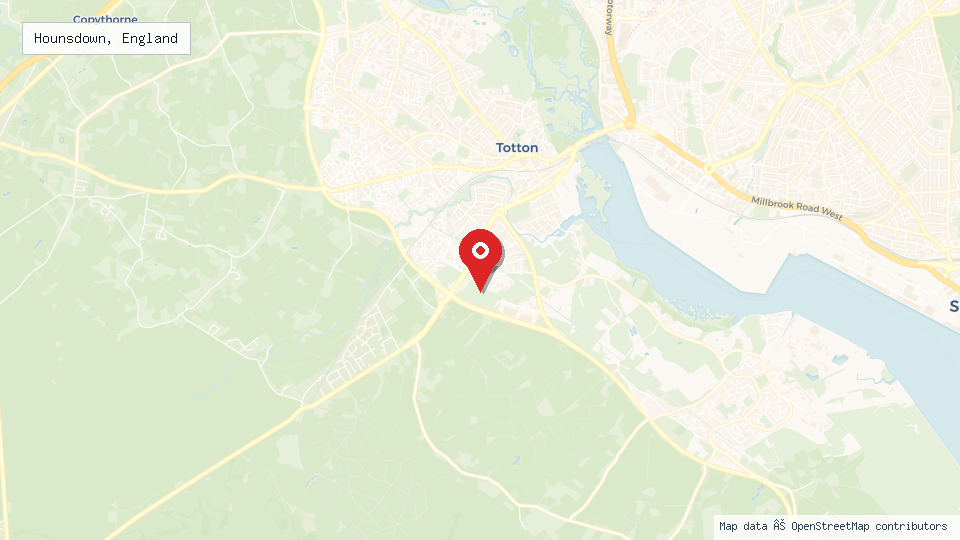 Street map of Hounsdown, England with location pin