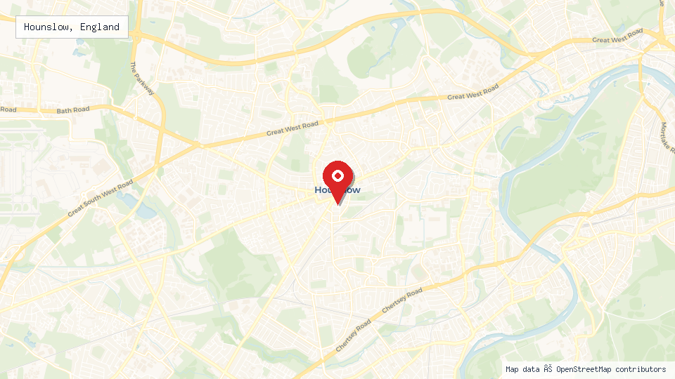 Street map of Hounslow, England with location pin