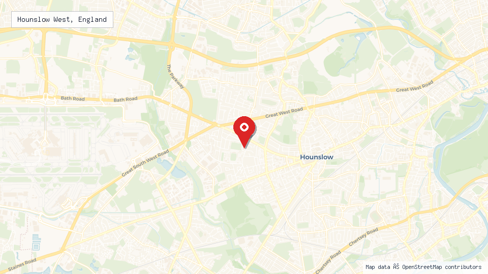 Street map of Hounslow West, England with location pin