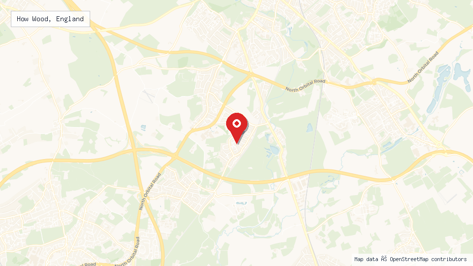 Street map of How Wood, England with location pin