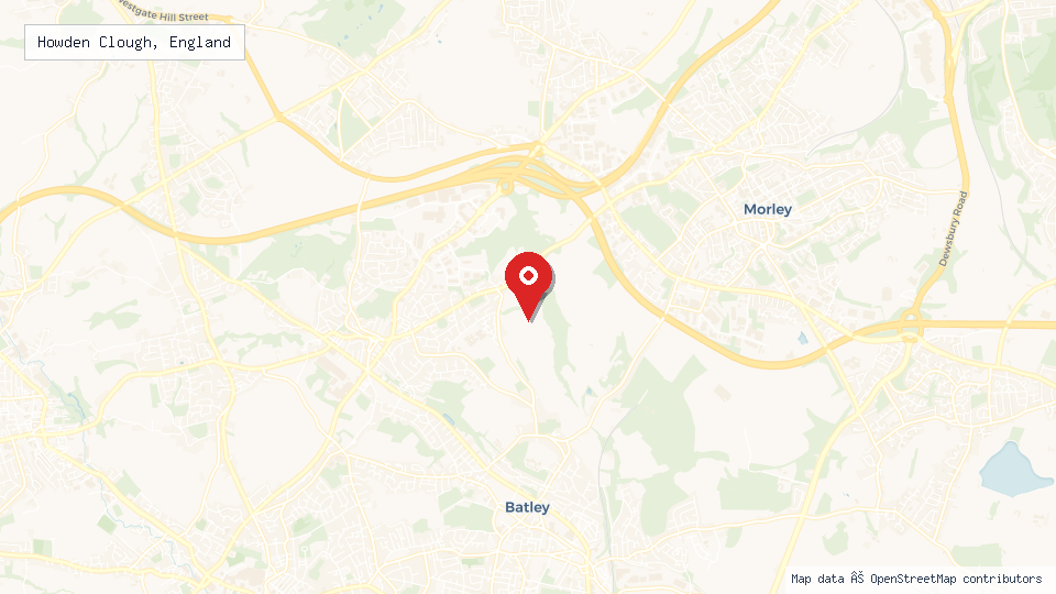 Street map of Howden Clough, England with location pin