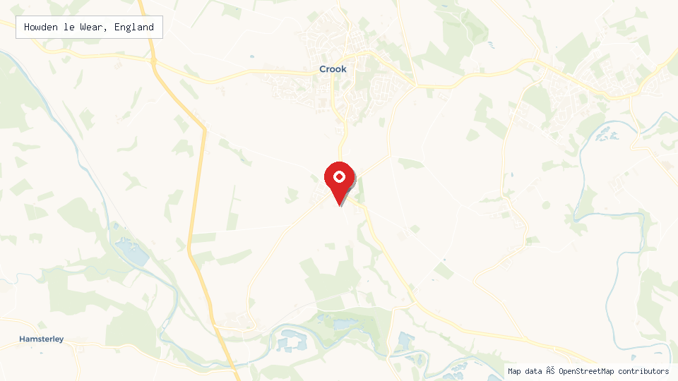 Street map of Howden le Wear, England with location pin