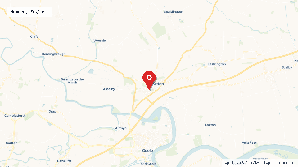 Street map of Howden, England with location pin
