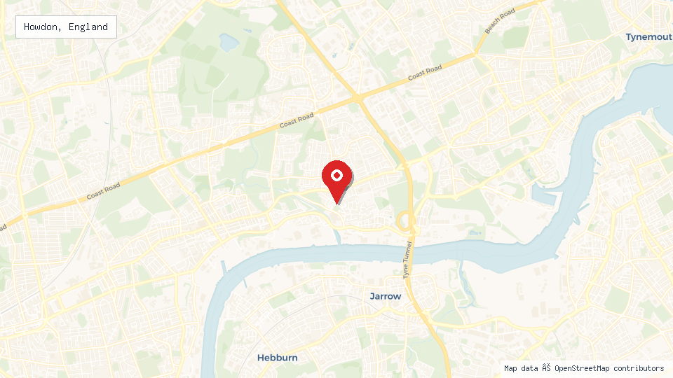 Street map of Howdon, England with location pin